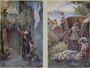 ロザンヌとシラノデベルジュラックとキリスト教の死を描いた絵葉書、1900年頃 作： French School