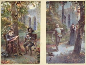 シラノデベルジュラックとロクサーヌの絵、1900年頃 作： French School