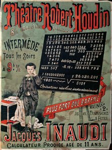 1878年パリのロベールフーディン劇場でのジャックイナウディ（1867-1939）の出演を宣伝するポスター 作： French School