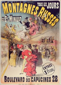 モンターニュルッセローラーコースターの宣伝、1888年、パリのカピュシーヌ通り