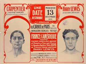 カーペンティアとハリールイスの間のボクシングの試合を宣伝するポスター、1911年