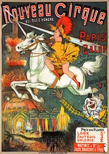 パリのサントノレ通りにある「ヌーボー・シルク」での馬術雑誌のポスター 作： French School