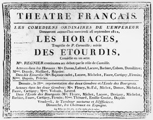 1812年のパリのフランシスコ劇場でのピエールコルネイユ（1606-84）によるレホレスのパフォーマンスのポスター