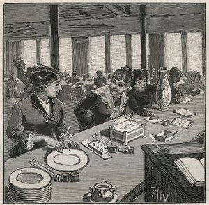 陶器：19世紀にフランスで行われた磁器の絵付けワークショップ。Adolphe BITARDの "Les arts et metiers illustres "に掲載された1880年のエングレーヴィング。 作： French School