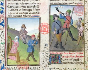 Gaston Phebus de Foix（1331-91）によるLivre de la Chasseからの狩猟用ネットの準備 作： French School