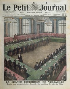 1919年5月7日、1919年5月25日、ルプチジャーナルの表紙、ヴェルサイユでドイツ代表団に連合国平和条件を提示 作： French School