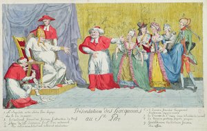 1791年4月17日、教皇へのアデレード（1732-1800）とヴィクトワールドフランス（1733-99）の導入の風刺漫画 作： French School