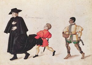 スペインの召使いの少年と奴隷を持つ司祭 作： French School