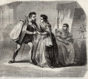 ドン・カルロス王子（1545-1568）と、エリザベート王妃（フランスのエリザベートまたはイザベル・ド・ヴァロワ）のブライドメイドであるメレス・ダランクール・エ・ド・リムーとの関係 作： French School