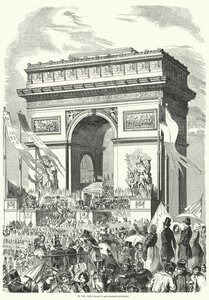 凱旋門のフランス臨時政府前を通過する行列（パリ 作： French School