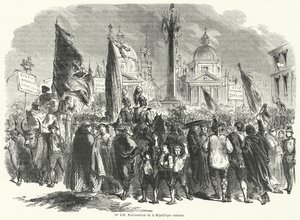 1849年2月9日、イタリア、ローマ共和国の宣言 作： French School