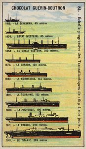 1819年から1911年までの大西洋航路船の大型化の推移（クロモリ写真 作： French School