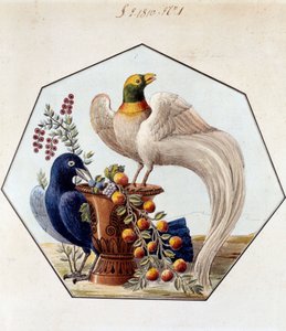 アレクサンドル・ブロンニャール（1770-1847）による磁器製の鳥のテーブルのプロジェクト。1810年 セーブル、マニュファクチュール・ド・セーブル社のアーカイブ 作： French School