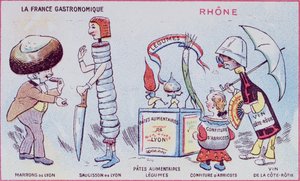ローヌ地方の名物料理の子供向けの宣伝および教育カード、1900年頃 作： French School