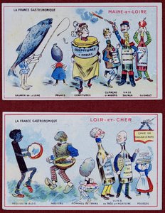 メインエロワールとロワールエシェール地域の特産品を描いた子供向けの宣伝カードと教育カード、1910年頃 作： French School