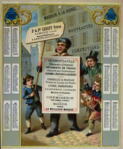 1887年にCanavy Freresの仕立て屋と小間物を宣伝するためのプロモーションカレンダー、1886年頃 作： French School