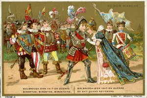パリのデパートAu BonMarchéのプロモーションカードで、フランス語で最も人気のある民謡と子供向けの歌の1つであるMarlbrough sen va-t-en guerre（Marlboroughは 作： French School
