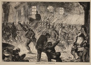 グラヴェロッテでのプロイセンの前進、1870年から1871年のフランスとドイツ間の戦争のカッセルの歴史のイラスト 作： French School