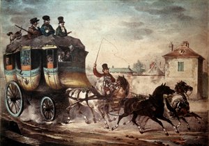 公共の交通機関。パリとモーを結ぶ路線の勤勉さ。1824年のヴィランのイラスト。コンピエーニュ、シャトー美術館 作： French School