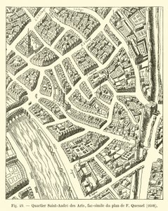 Quartier Saint-Andre des Arts、Fケスネルによる計画の複製、1608 作： French School
