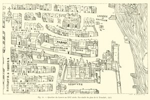 16世紀のルーブル地区、1552年のO Truschetによる計画の複製 作： French School