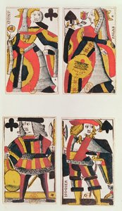 女王とジャックのトランプ（色の木版画） 作： French School
