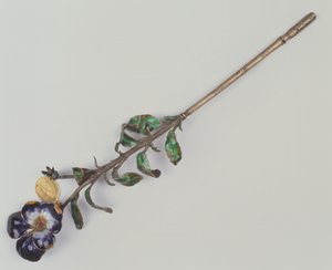 パンジー付きクイルペンホルダー、1862年（シルバー、エナメル） 作： French School