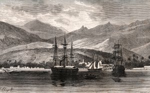 Rade de Taiti - Tahiti - V.A. Malt-Brownの "La France illustree: geographie, histoire, administration statistique "に掲載された彫刻。1884 作： French School