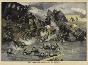 ロシア、ドルパットでの鉄道事故、1897年 作： French School