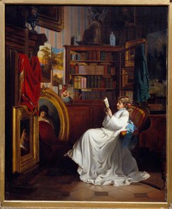 オフィスで本を読む少女の姿。フランス派の絵画。19世紀 個人蔵 作： French School