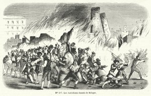 1848年、イタリアのボローニャからオーストリア人を追い出す反乱軍 作： French School