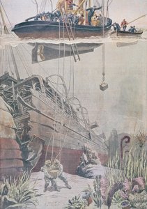 オセアナの難破船からの宝物の回収、ルプティジャーナルのイラスト、1912 作： French School