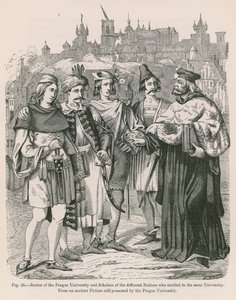 プラハ大学学長と同大学で学んだ各国の学者たち（版画 作： French School