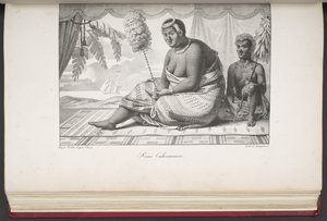 アメリカ、アジア、アフリカ、大洋の島々からの野蛮人の肖像画とともに、世界中の絵のように美しい旅行から、サンドイッチ諸島の住民であるReine Cahoumanou。 風景、海の景色、いくつかの自然史オブジェクト。 作： French School