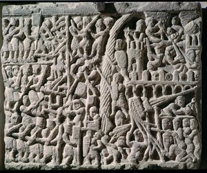 1209年にサイモンドモンフォール（1160〜1218年頃）によってカルカソンヌの包囲を描いたレリーフ