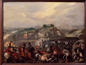 宗教戦争：ヘンリー4世が1590年3月14日にイヴリーの戦いを行う（絵画 作： French School