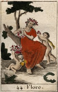 花の女神、フローラ（Flora）の表現。花と春の季節の女神フローラ）1803年ピエール・ブランシャールの「青年の神話」より。 作： French School