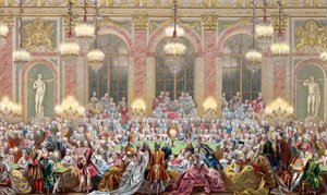 ルイ 15 世王の宮廷での「ジュ デュ ロワ」の座の表現、王様のゲーム 作： French School