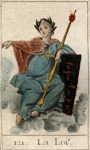 The Act as a woman holding a sceptre.笏を持つ、若い女性としての法）。ピエール・ブランシャール1803年の「青春の神話」より。