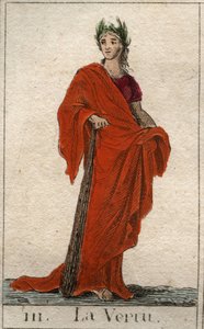ヴァーチュの神の表現、率直な顔をした若い女性として。(率直な顔をした若い女性としての美徳の表現)。ピエール・ブランシャール1803年の「青年の神話」より。 作： French School