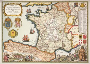 D.Serveaux 1648によって最初に刻まれた、コンポステルのセントジェームスのルートの地図の複製