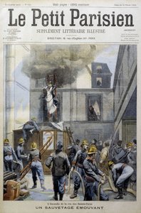 消防士による火災時の救助：感動的な救助 - " Le petit Parisien "に掲載されました。 作： French School