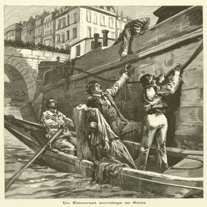 パリのセーヌ川での女性の救出（彫刻 作： French School