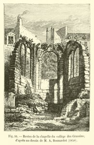 Grassins大学のチャペルの遺跡。 MA Bonnardot、1850年の絵から 作： French School