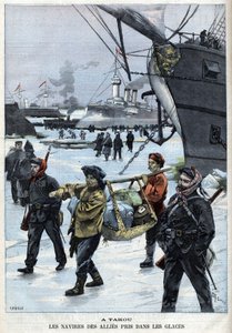 義和団の反乱（1898-1900）氷上のアタコウの中の同盟国の船。"Le Petite Parisien "にて。 作： French School