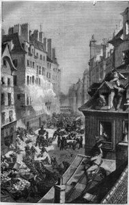 1830年の革命：フォーブル・サン・アントワーヌでの戦い。モーリス・ラシャトレ著『Histoire des Papes-Rois-Queen and Empereurs a travers les centuries』に掲載されている図版。 作： French School