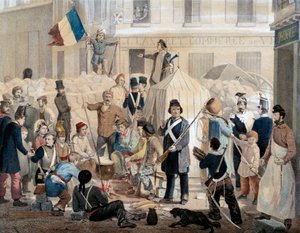 1848年の革命。Coquenard通りのバリケード（2月25日 作： French School