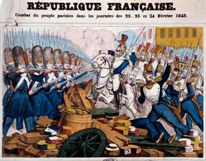 1848年の革命：2月22日、23日、24日のバリケードでのパリ市民の闘い 作： French School