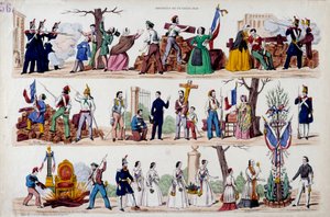 1848年2月の革命：2月23日の蜂起の偉大な瞬間、バリケード、次に兵士、労働者、ブルジョアの友愛、ルイ・フィリップ1世（Louis-Philippe）の権力の象徴の破壊、そして最後には 作： French School