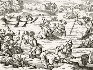 ポールラクロワ（1806-84）による「中世の科学と文学」の川釣り、ロンドン1878年（リソ）の出版 作： French School